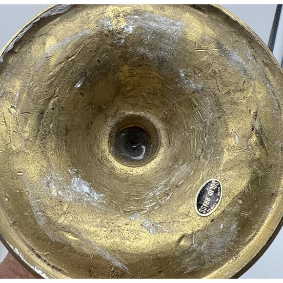 MCM Brass Candlesticks 11” Tall Pair Has Patina Taper Candle Solid Brass - Picture 7 of 8